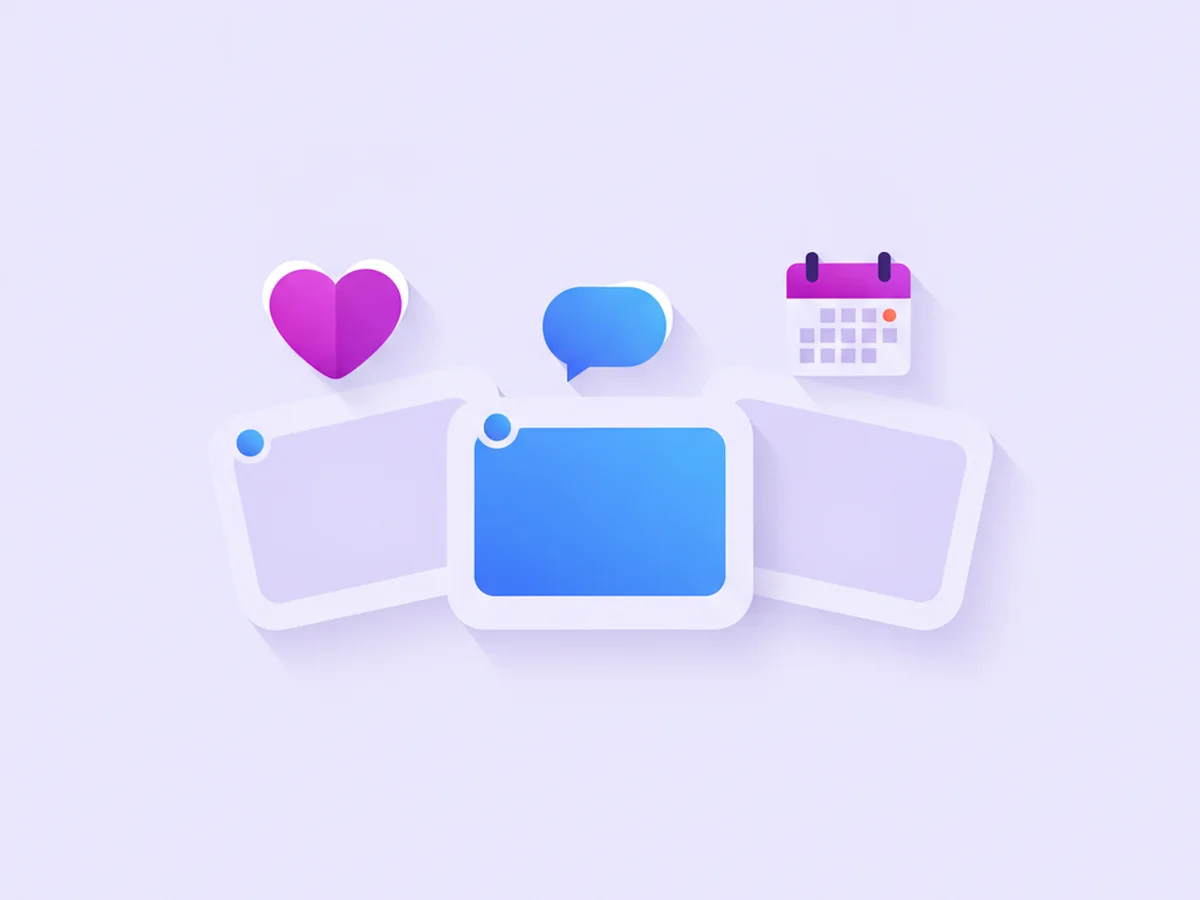 Ilustración de publicaciones de redes sociales de salud con comentarios y calendario de contenido